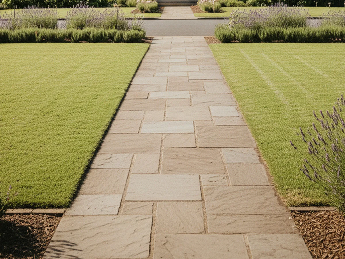 Restored path and reshaped lawn edges after work