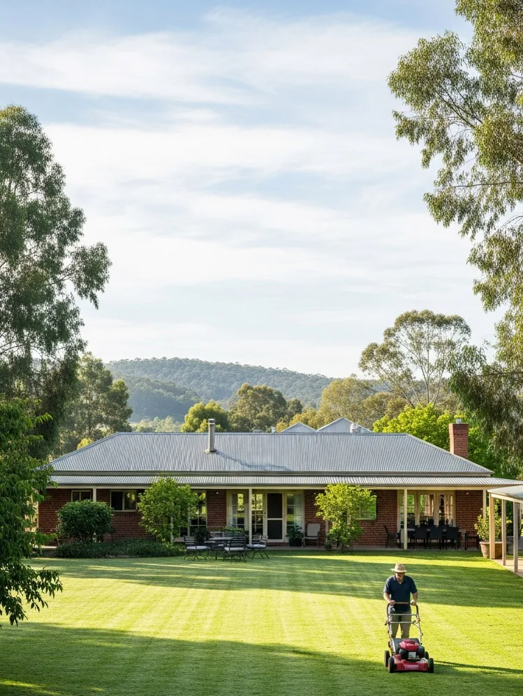 Professional lawn mowing on a Daylesford property